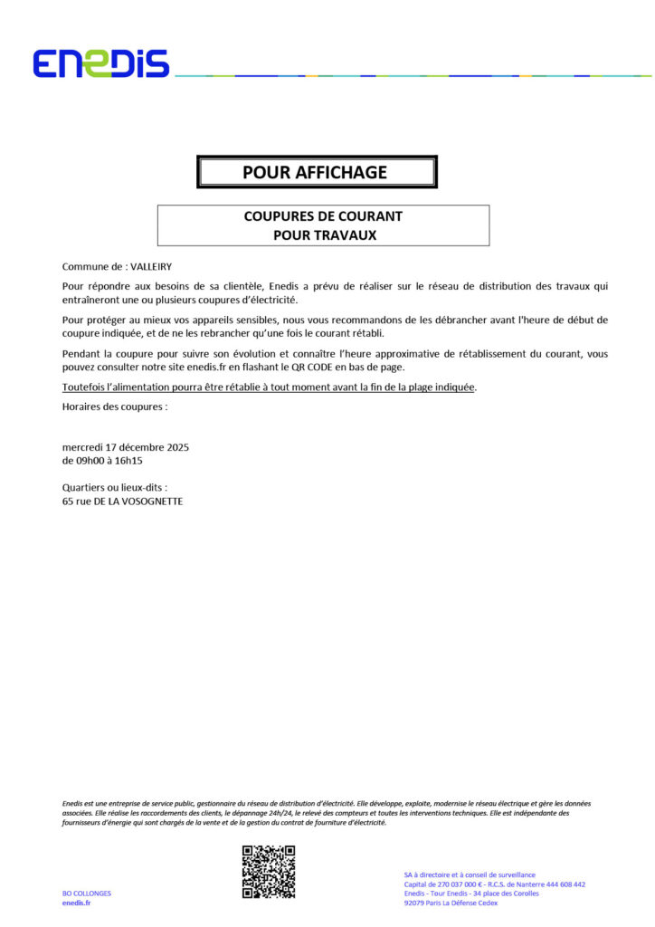 Horaires des coupures :
mercredi 17 décembre 2025
de 09h00 à 16h15
Quartiers ou lieux-dits :
65 rue DE LA VOSOGNETTE